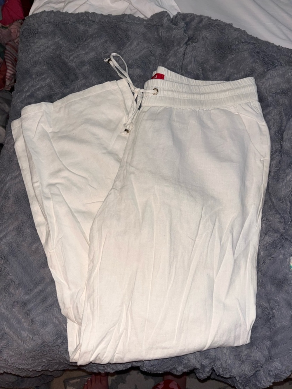 🆕 Guess? White Linen Drawstring Pant Womens Sz L